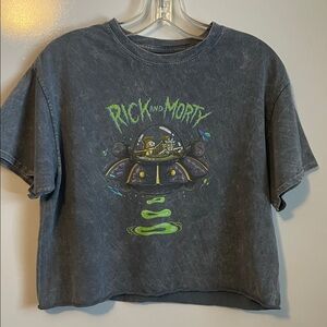 Rick and Morty Gray Crop Hybrid Tshirt Size Small
